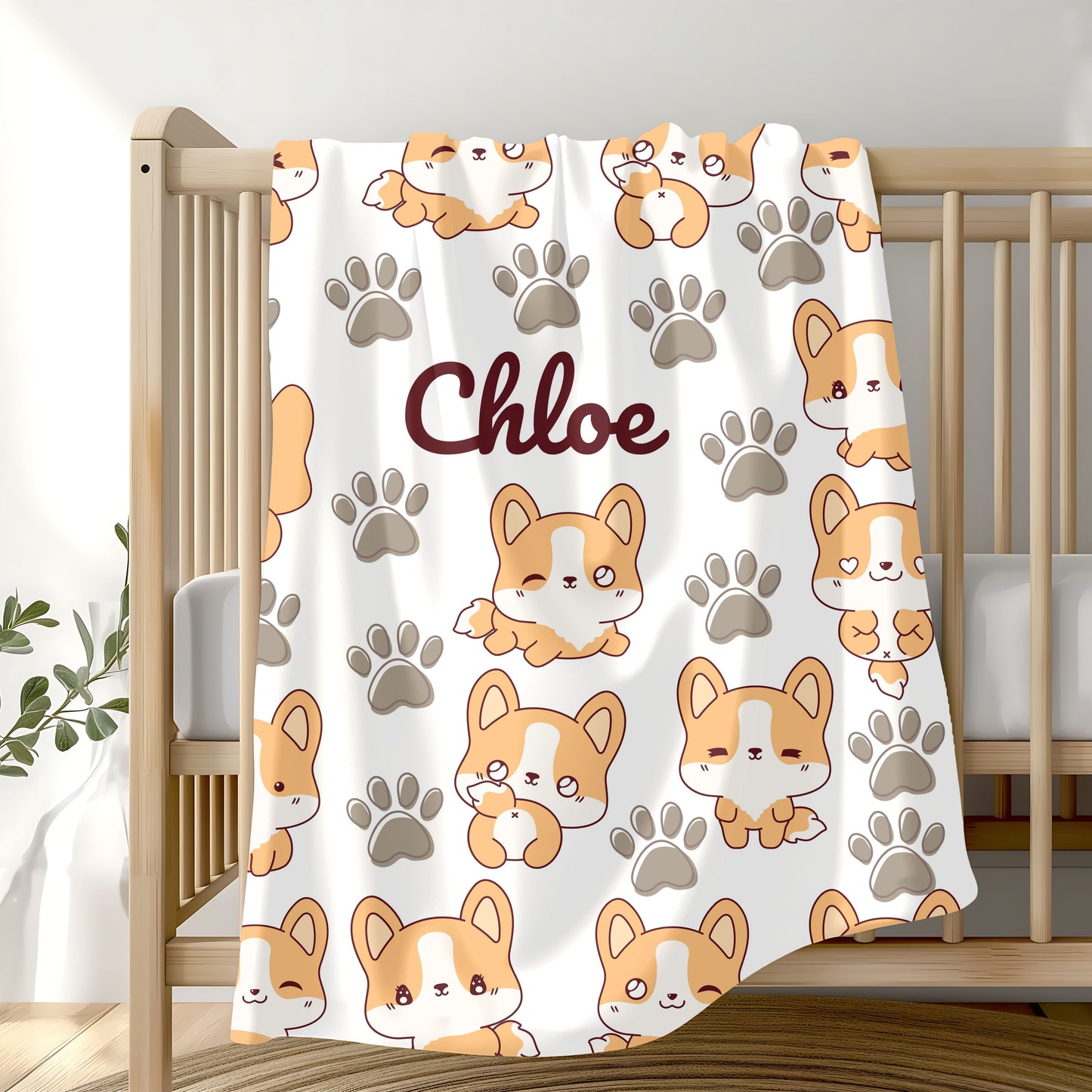 Personalized Velveteen Plush Blanket with Cute Corgis, Pet Lovers Gift, Cozy Home Decor, Kids Comfort Blanket, Custom Name Blanket