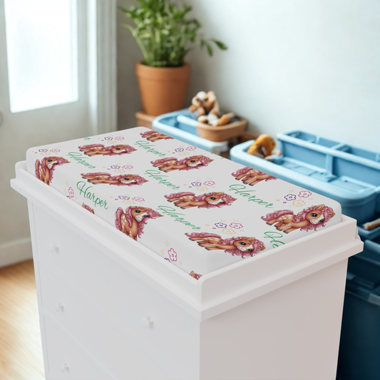 Personalized Floral Puppy Baby Changing Pad Cover — Custom Name Option