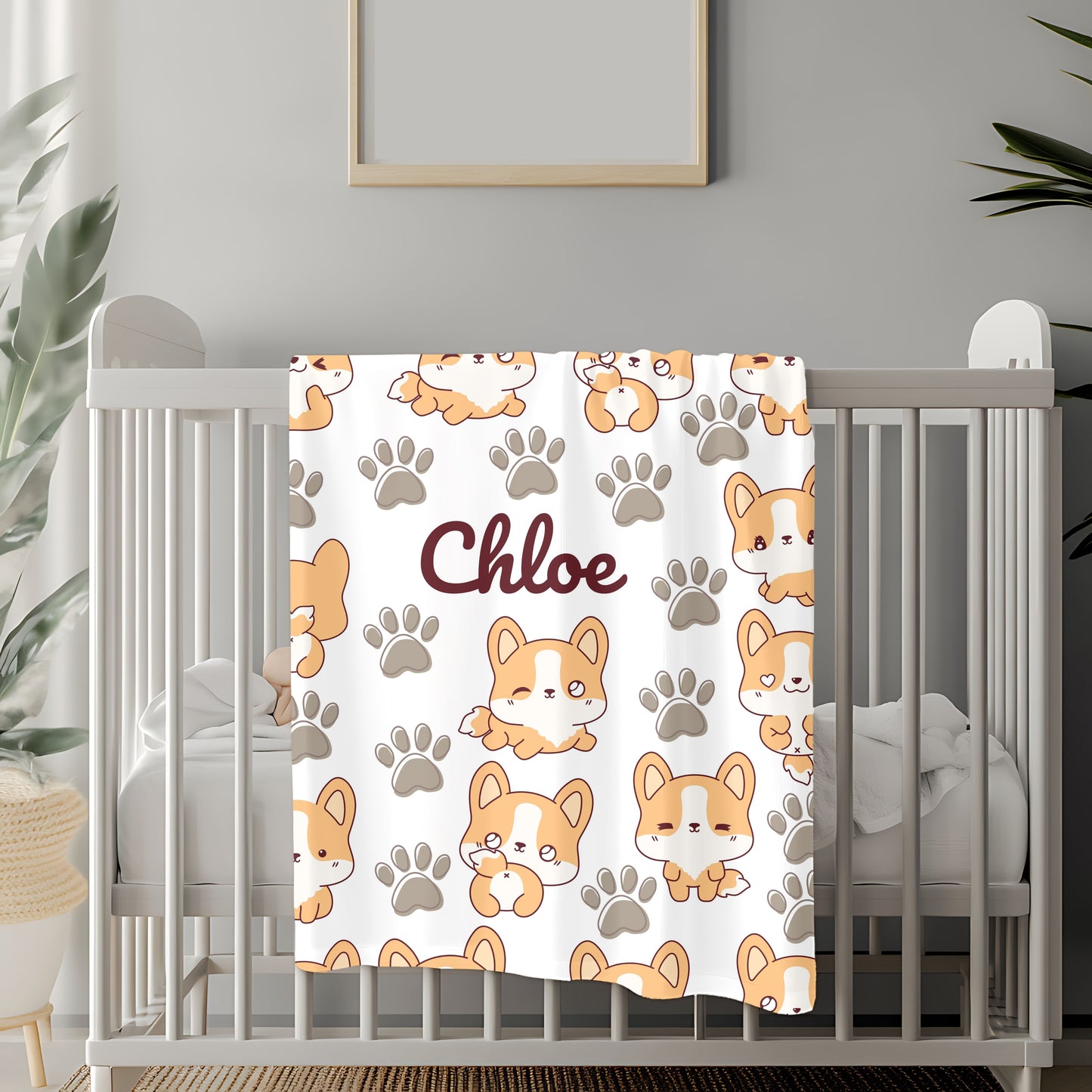 Personalized Velveteen Plush Blanket with Cute Corgis, Pet Lovers Gift, Cozy Home Decor, Kids Comfort Blanket, Custom Name Blanket