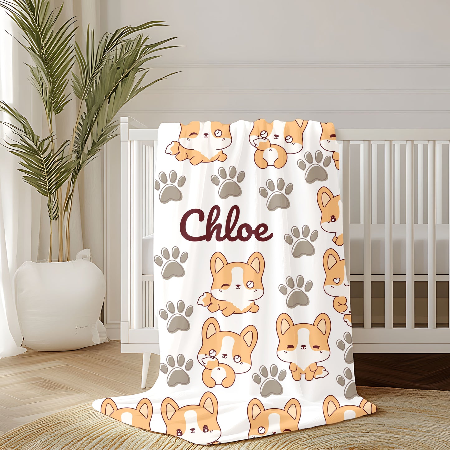 Personalized Velveteen Plush Blanket with Cute Corgis, Pet Lovers Gift, Cozy Home Decor, Kids Comfort Blanket, Custom Name Blanket