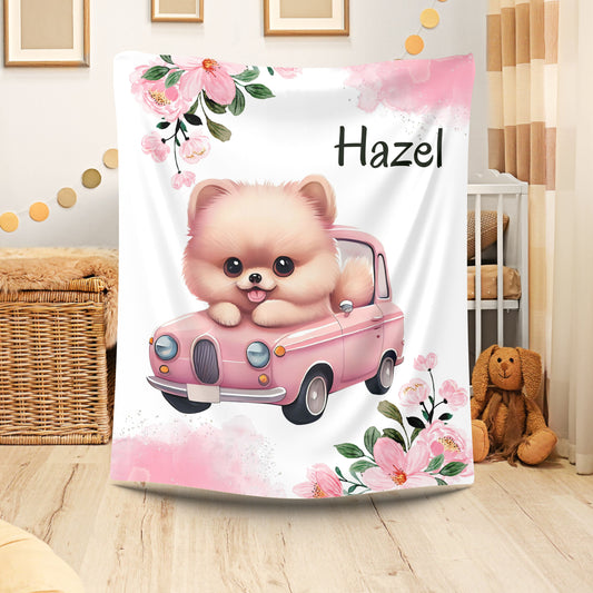 Personalized Plush Blanket with Cute Puppy Design, Soft Throw Blanket, Pet Lover Gift, Cozy Home Decor, Baby Shower Gift, Floral Accent