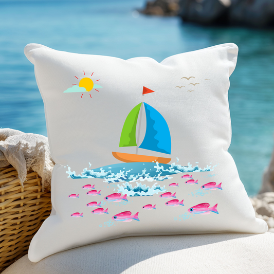 Sailboat and Red fish Spun Polyester Square Pillow