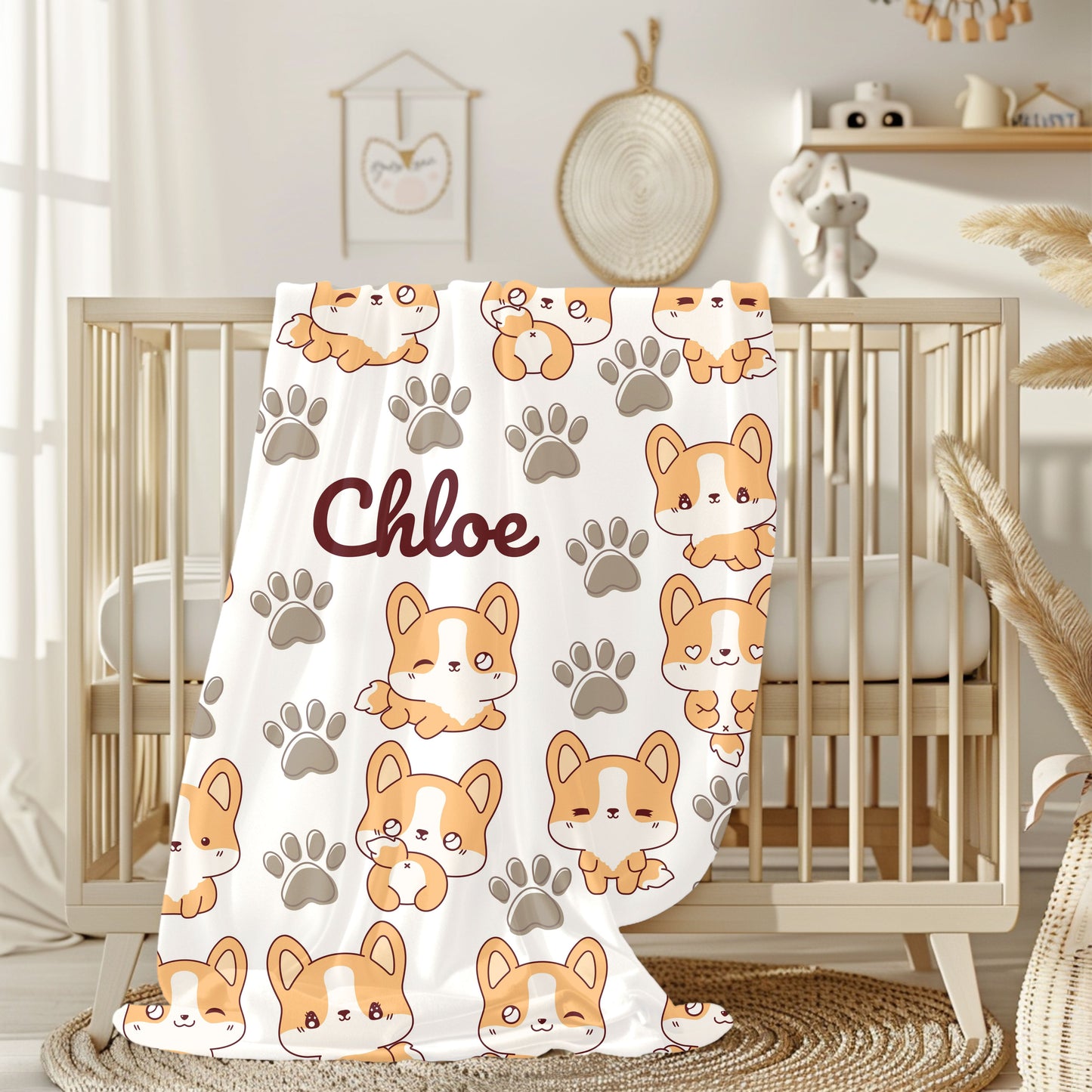 Personalized Velveteen Plush Blanket with Cute Corgis, Pet Lovers Gift, Cozy Home Decor, Kids Comfort Blanket, Custom Name Blanket