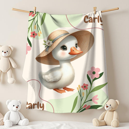Personalized Velveteen Plush Blanket with Cute Duck Design, Cozy Throw for Kids, Nursery Decor, Birthday Gift, Baby Shower Gift