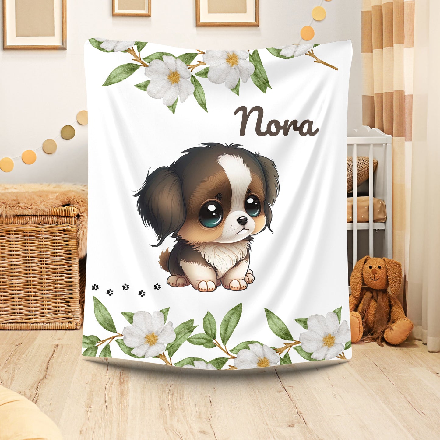 Personalized Puppy Velveteen Plush Blanket, Cozy Dog Lover Gift, Custom Blanket for Kids, Soft Pet Blanket, Home Decor