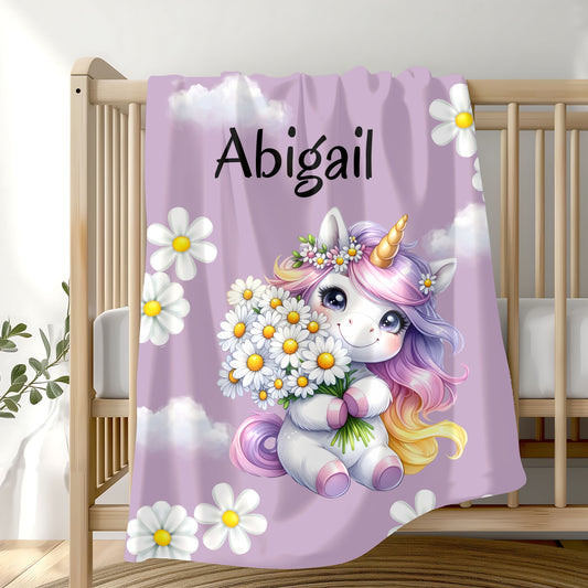 Personalized Unicorn Velveteen Plush Blanket | Soft Kids Gift, Nursery Decor, Cozy Throw, Birthday Present, Baby Shower