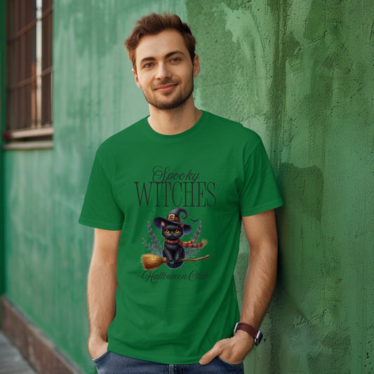 Spooky Witches Halloween Tee, Unisex Short Sleeve Shirt, Witch T-Shirt, Halloween Costume Top, Cat Lovers Gift, Fall Fashion