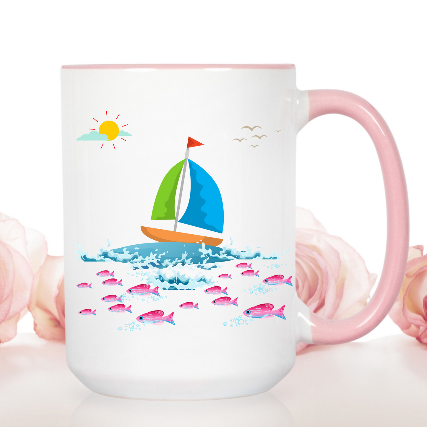 Sailboat and Red fish Coffee Mug