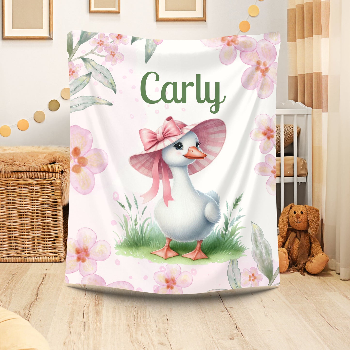 Personalized Velveteen Plush Blanket with Floral Design, Cozy Home Decor, Baby Shower Gift, Unique Gift for Kids