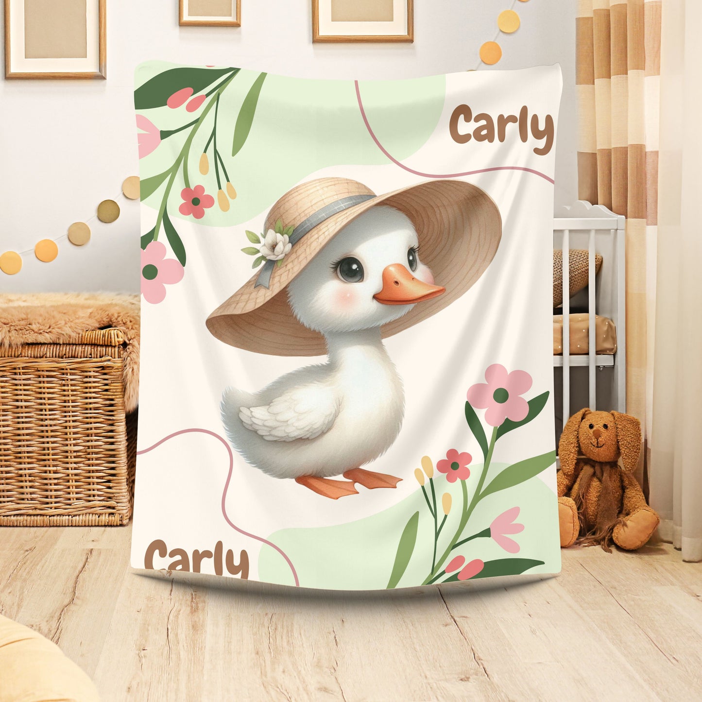Personalized Velveteen Plush Blanket with Cute Duck Design, Cozy Throw for Kids, Nursery Decor, Birthday Gift, Baby Shower Gift