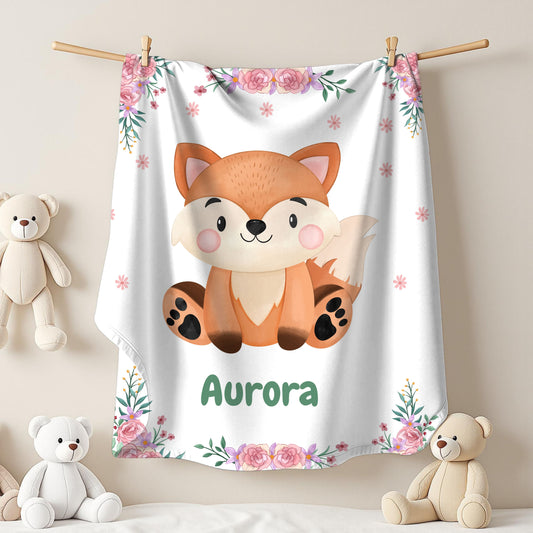 Personalized Velveteen Plush Blanket with Adorable Fox Design, Cozy Nursery Decor, Gift for Baby Shower, Kids Room, Custom Blanket