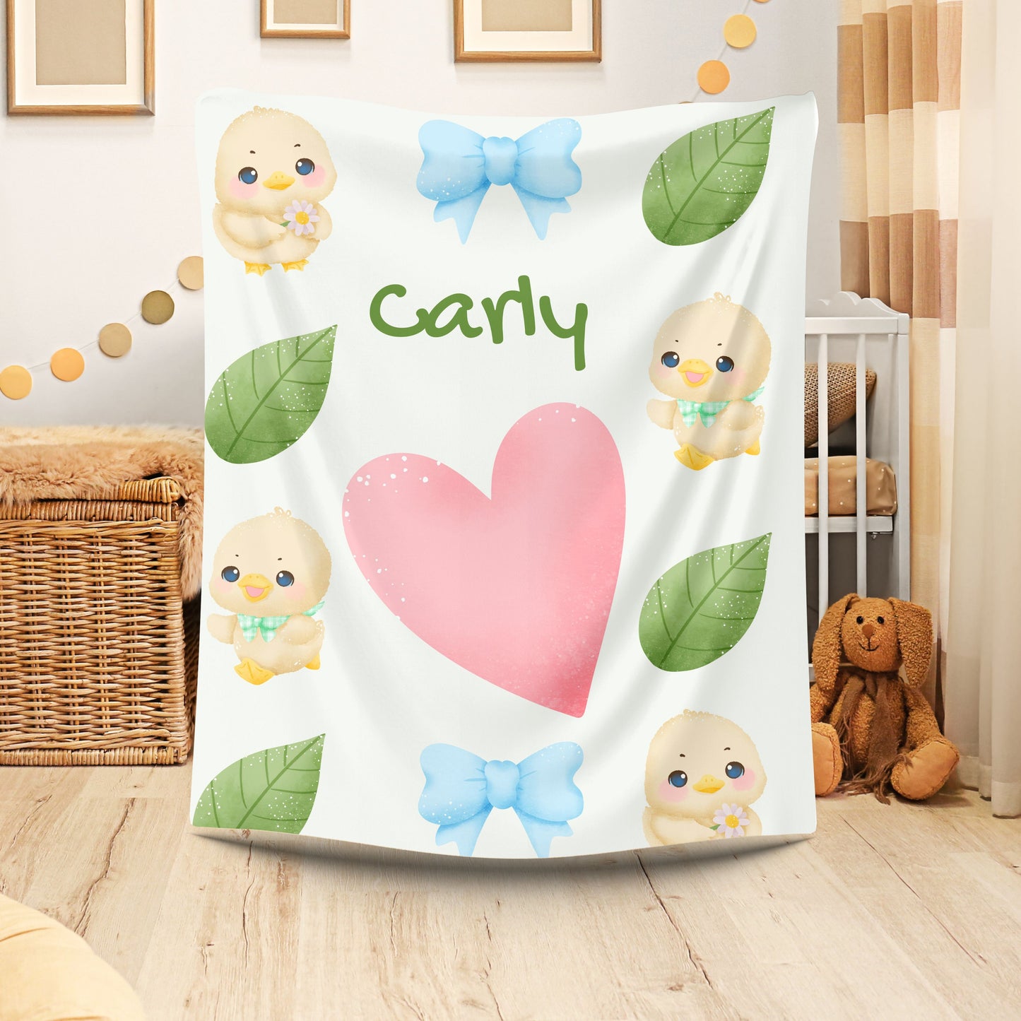 Personalized Velveteen Plush Blanket with Cute Ducklings - Cozy Gift for Kids, Baby Shower, Nursery Decor, Soft Throw for All Occasions