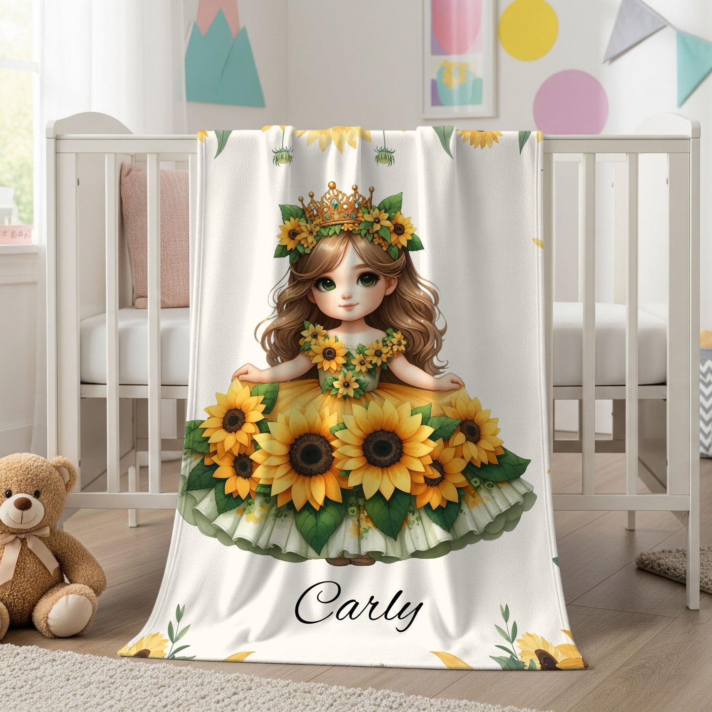 Sunflower Goddess Personalized Velveteen Plush Blanket, Cozy Throw, Kids Gift, Nursery Decor, Summer Vibes, Birthday Present