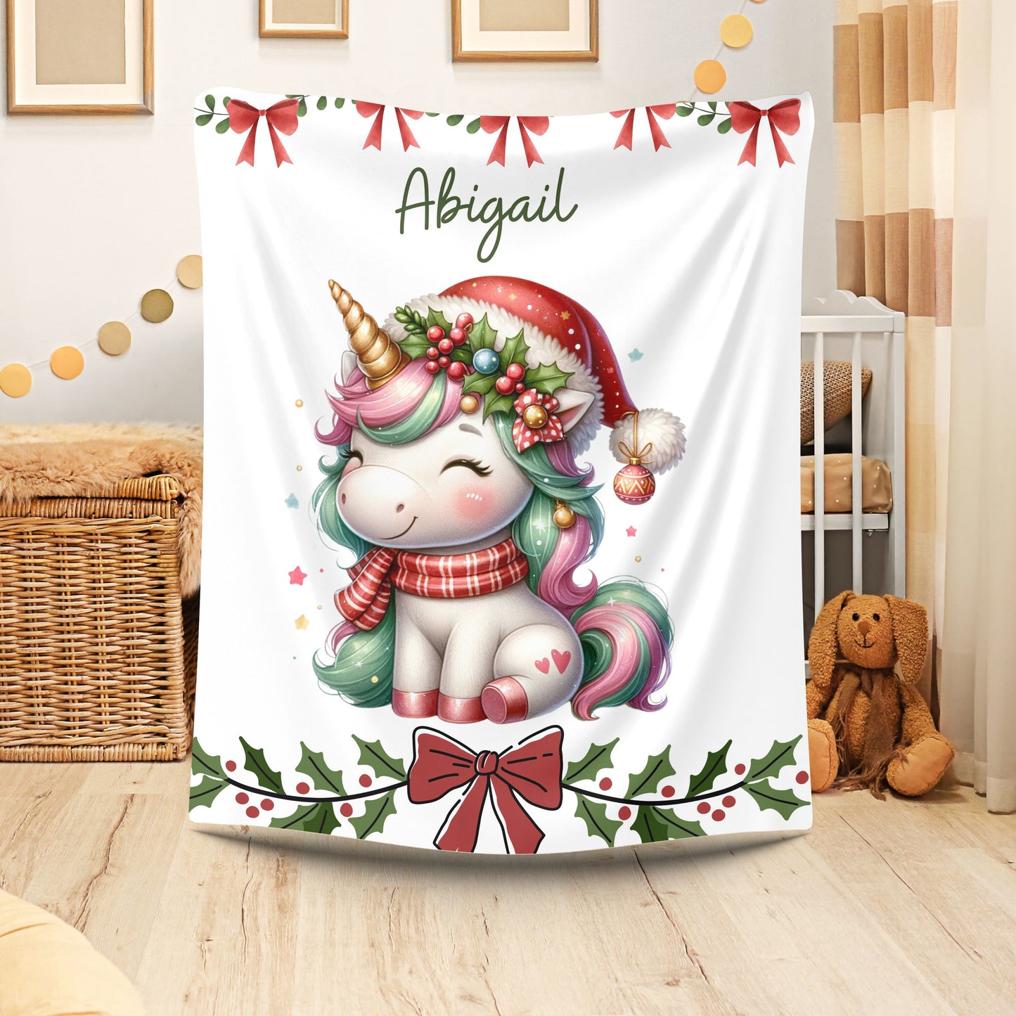 Personalized Unicorn Plush Blanket | Cozy Gift for Kids | Holiday Decor | Soft Throw | Child's Room Decoration, Unique Christmas Gift