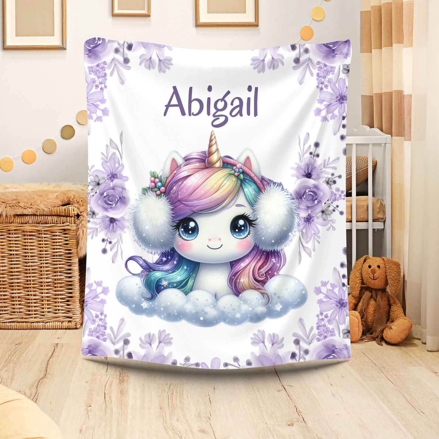 Personalized Unicorn Plush Blanket, Cozy Comfort for Kids, Custom Name Gift, Soft Throw Blanket, Perfect for Birthdays & Baby Showers