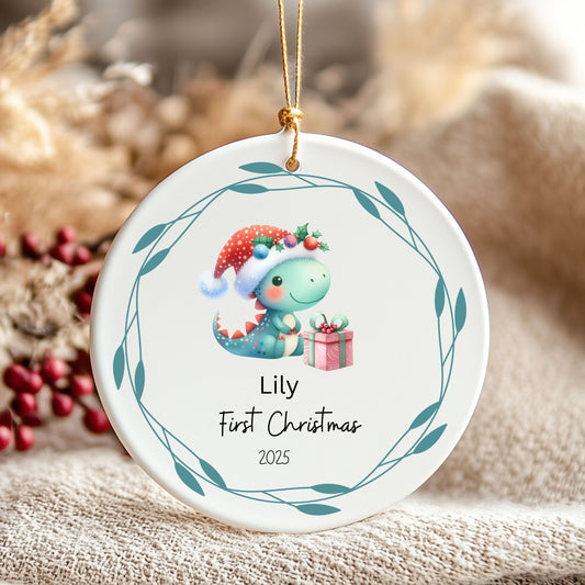 Personalized First Christmas Ornament, Cute Dinosaur Decoration, Holiday Gift, Baby's First Christmas, Keepsake Ornament