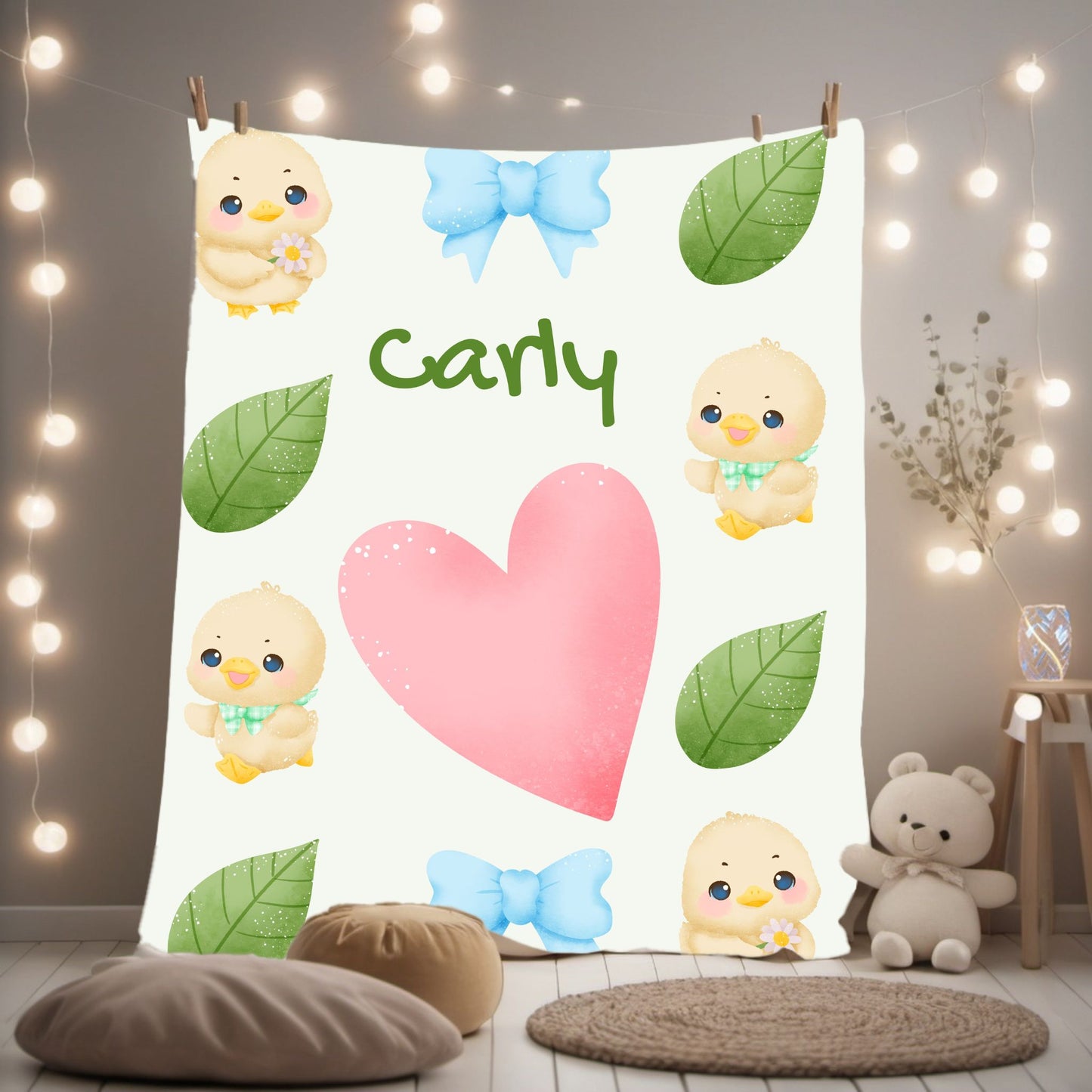 Personalized Velveteen Plush Blanket with Cute Ducklings - Cozy Gift for Kids, Baby Shower, Nursery Decor, Soft Throw for All Occasions