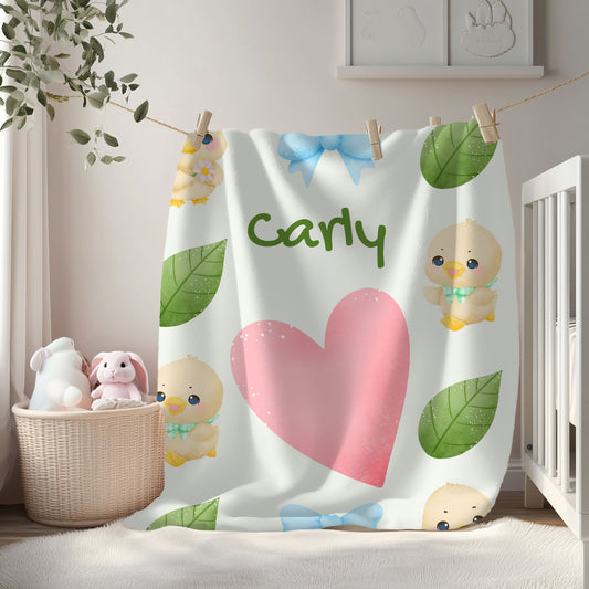 Personalized Velveteen Plush Blanket with Cute Ducklings - Cozy Gift for Kids, Baby Shower, Nursery Decor, Soft Throw for All Occasions