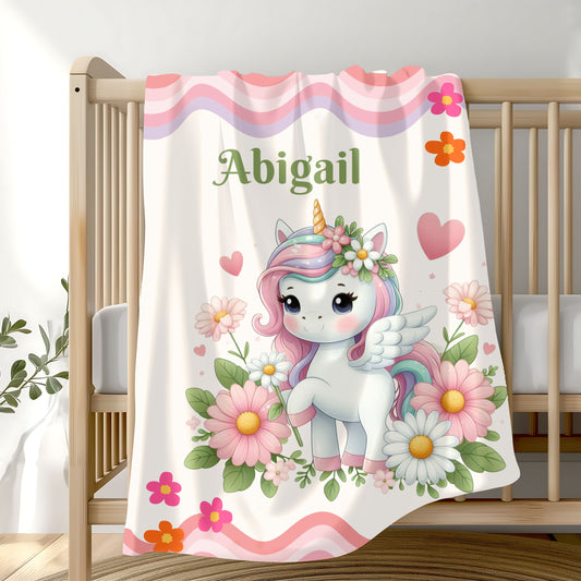 Personalized Unicorn Velveteen Plush Blanket, Cozy Kids Gift, Magical Nursery Decor, Cute Baby Blanket, Birthday and Holiday Present