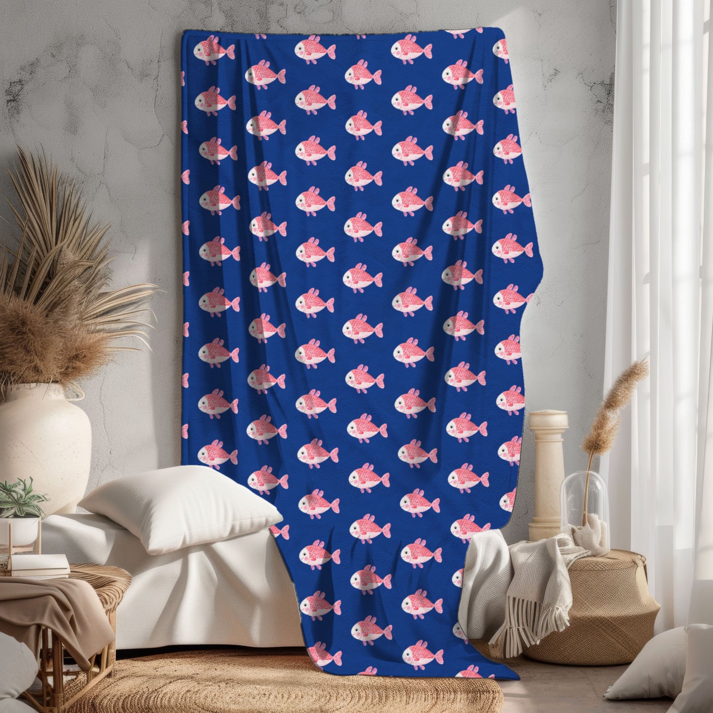 Cozy Fish Pattern Velveteen Plush Blanket