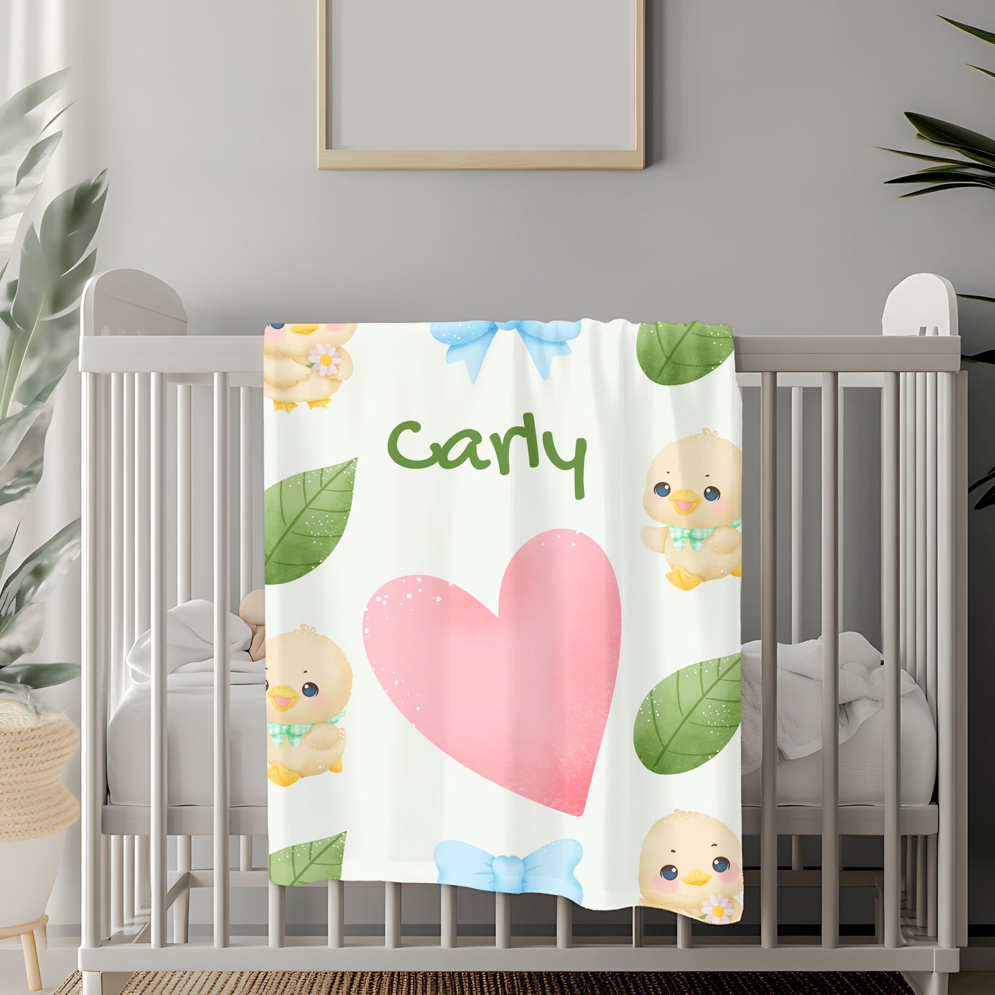 Personalized Velveteen Plush Blanket with Cute Ducklings - Cozy Gift for Kids, Baby Shower, Nursery Decor, Soft Throw for All Occasions