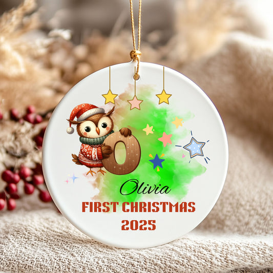 Personalized First Christmas Owl Ornament, Custom Holiday Decoration, Keepsake Gift, Kids Christmas Decor, Unique Tree Ornament