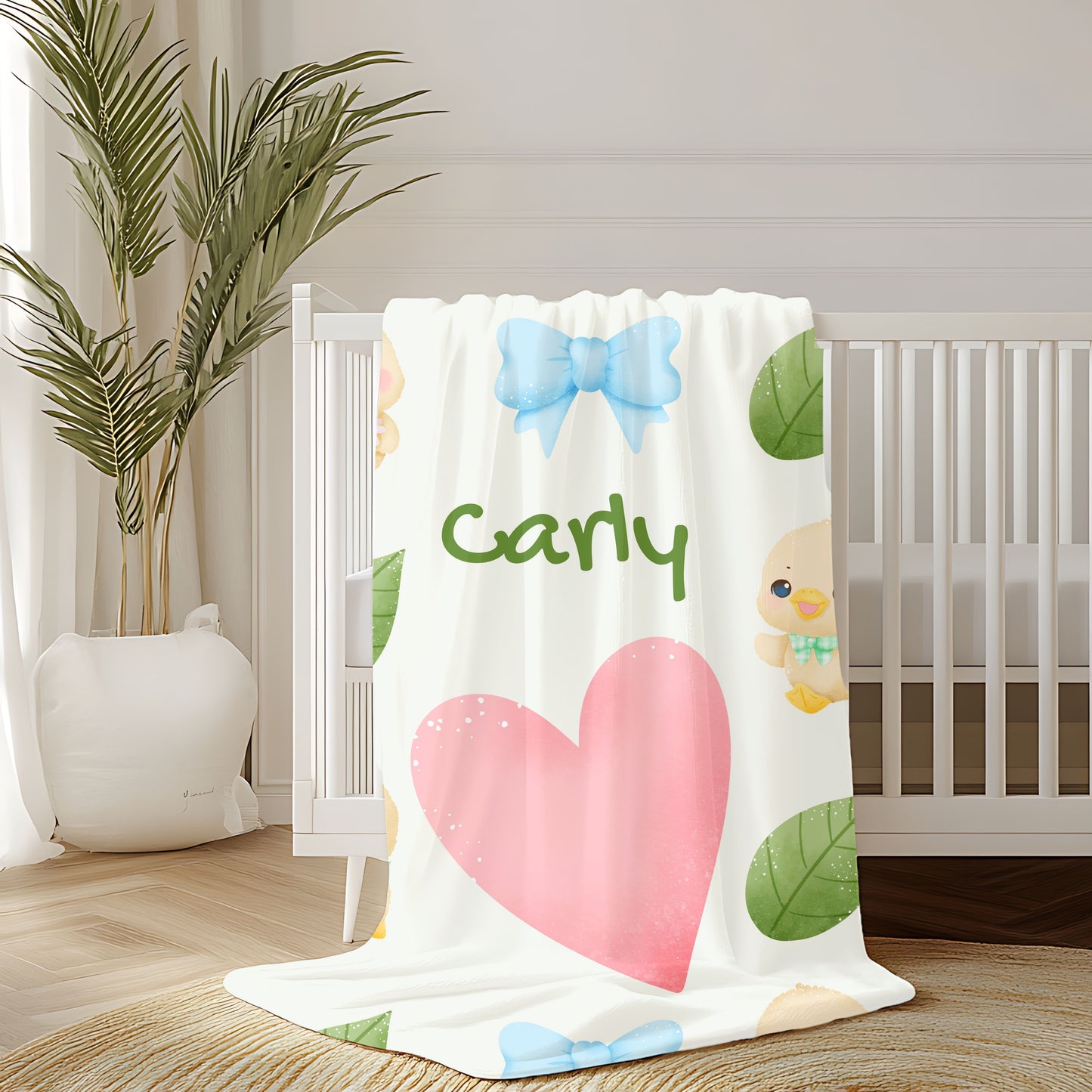 Personalized Velveteen Plush Blanket with Cute Ducklings - Cozy Gift for Kids, Baby Shower, Nursery Decor, Soft Throw for All Occasions