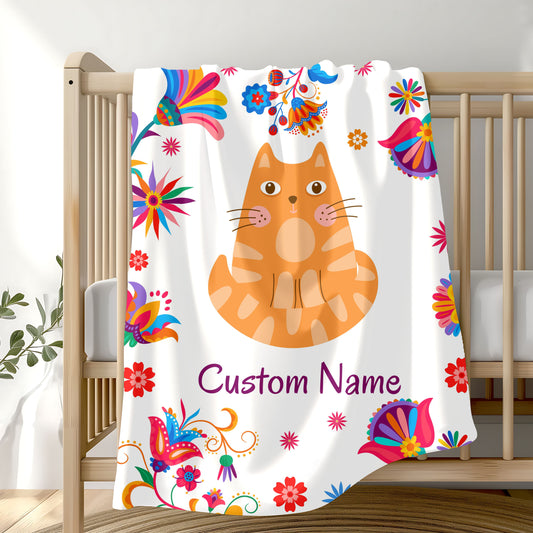 Custom Cat Velveteen Plush Blanket, Personalized Gift for Cat Lovers, Cozy Home Decor, Birthday, Holiday Blanket