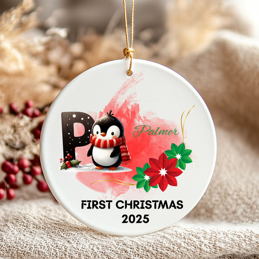 Personalized Christmas Ornament, Custom Holiday Keepsake, First Christmas 2025, Penguin Decor, Festive Tree Decoration