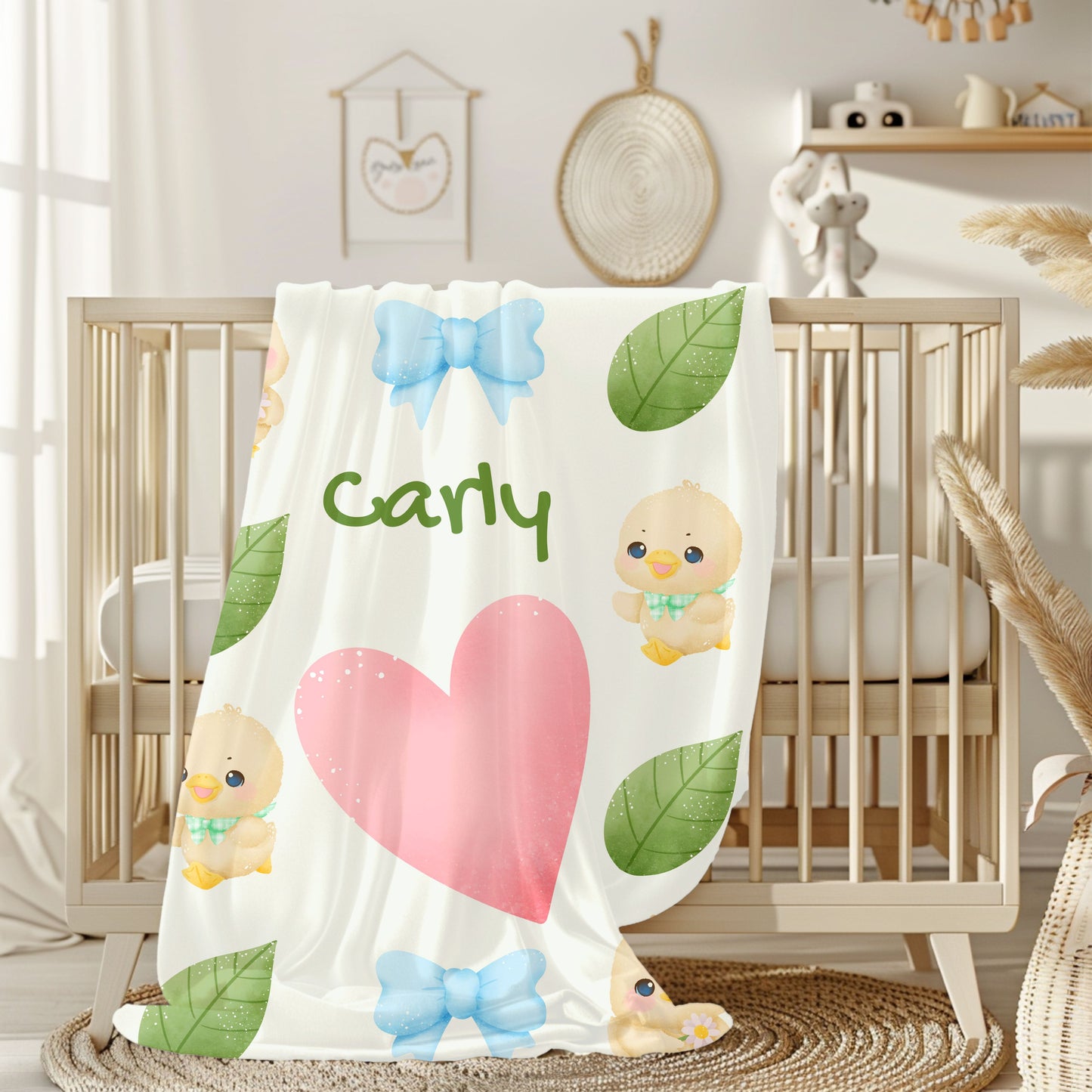 Personalized Velveteen Plush Blanket with Cute Ducklings - Cozy Gift for Kids, Baby Shower, Nursery Decor, Soft Throw for All Occasions