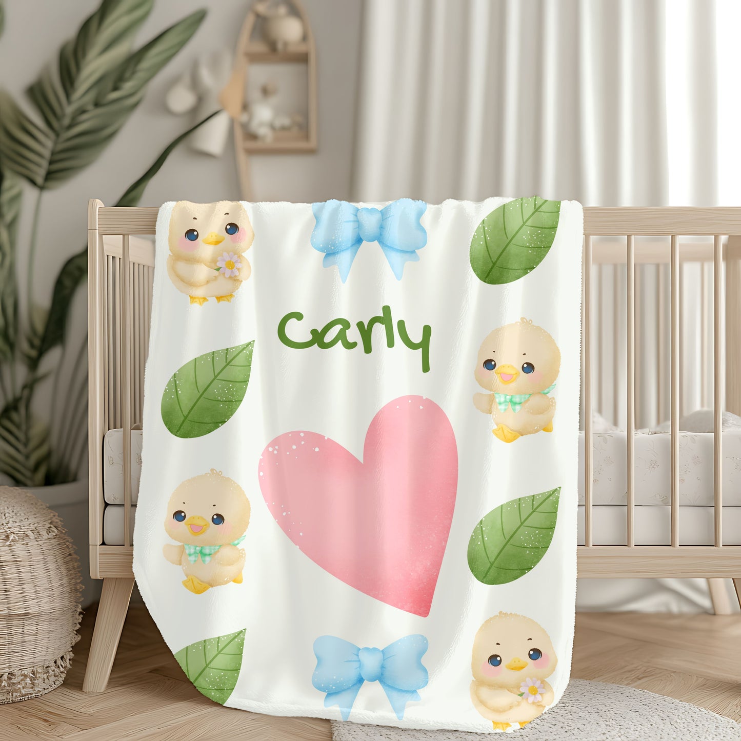 Personalized Velveteen Plush Blanket with Cute Ducklings - Cozy Gift for Kids, Baby Shower, Nursery Decor, Soft Throw for All Occasions