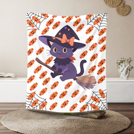 Whimsical Halloween Cat Blanket - Cozy Soft Plush Throw for Fall Decor, Gift for Cat Lovers, Spooky Season, Kids Room, Cozy Movie Nights