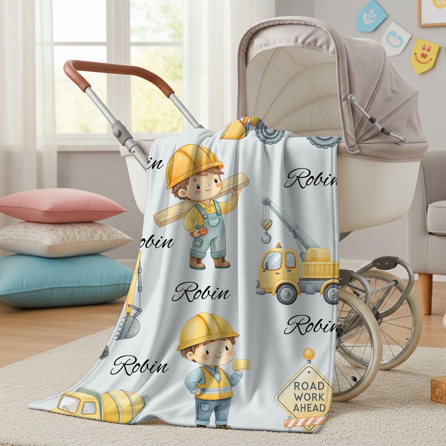 Kids' Construction-Themed Velveteen Plush Blanket