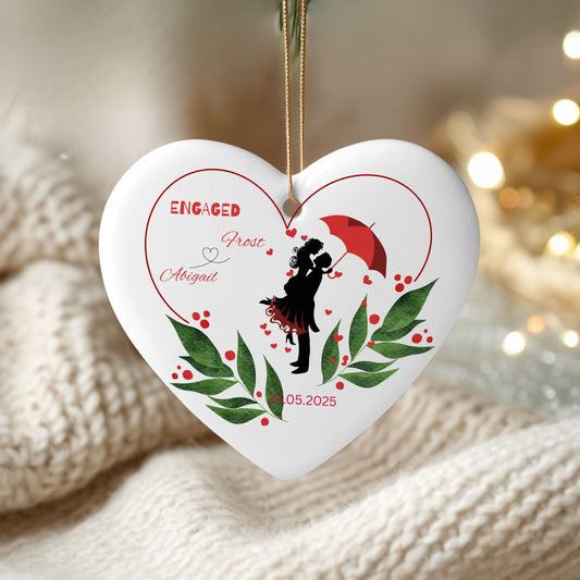 Engagement Ornament, Personalized Holiday Decoration, Custom Couples Keepsake, Wedding Gift, Love Heart Ornament