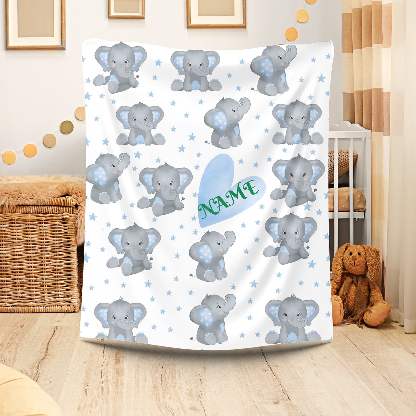 Personalized Elephant Velveteen Plush Blanket, Baby Blanket, Toddler Gift, Nursery Decor, Cute Childrens Blanket