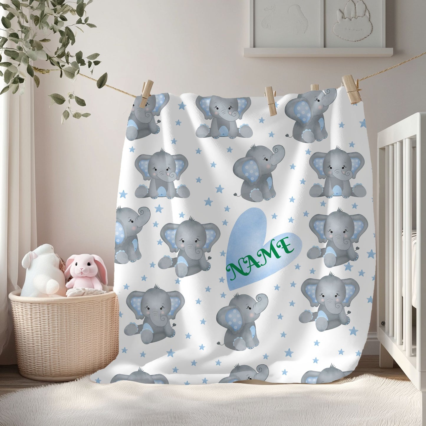 Personalized Elephant Velveteen Plush Blanket, Baby Blanket, Toddler Gift, Nursery Decor, Cute Childrens Blanket