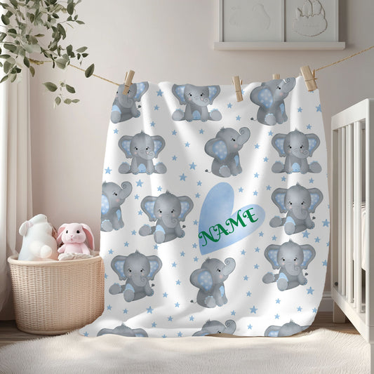 Personalized Elephant Velveteen Plush Blanket, Baby Blanket, Toddler Gift, Nursery Decor, Cute Childrens Blanket