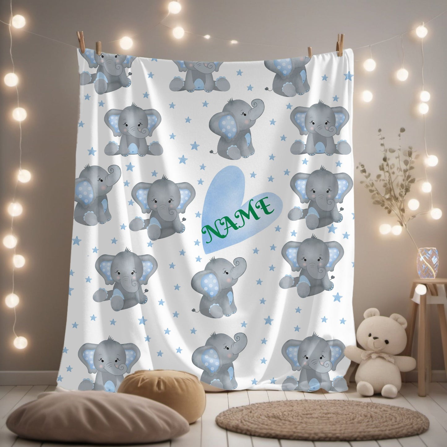Personalized Elephant Velveteen Plush Blanket, Baby Blanket, Toddler Gift, Nursery Decor, Cute Childrens Blanket