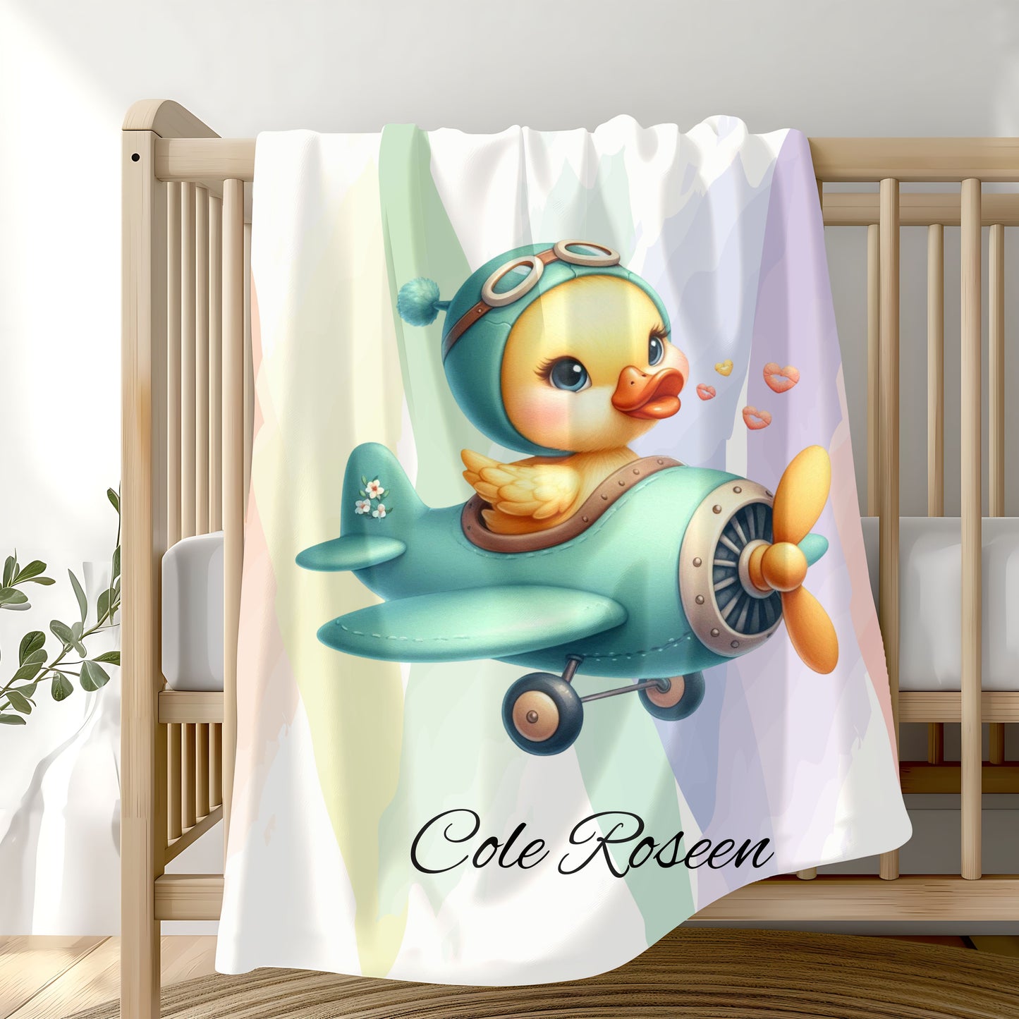Cozy Velveteen Plush Blanket with Cute Duckling Airplane Design, Personalized Baby Gift, Nursery Decor, Kids Blanket, Baby Shower Present