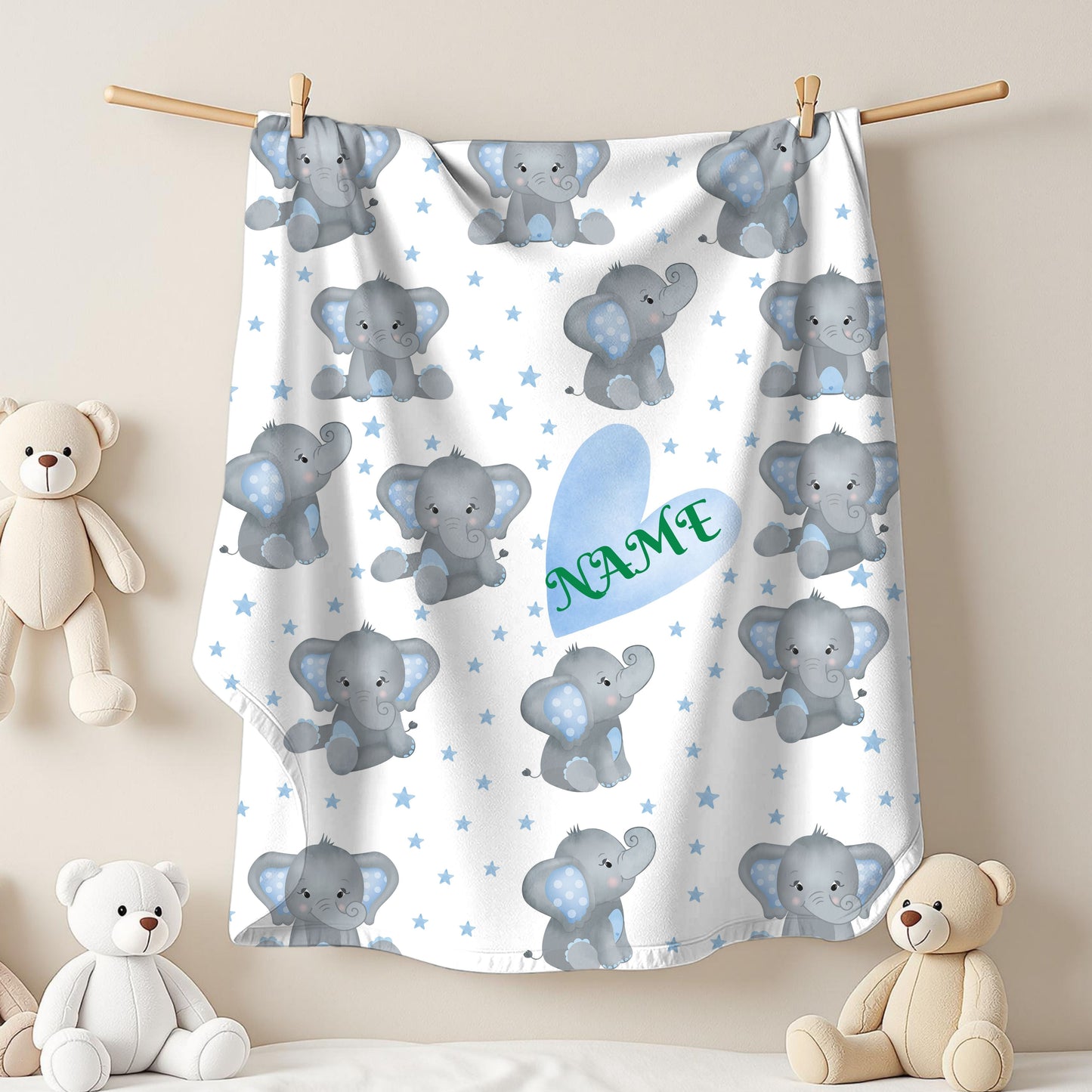 Personalized Elephant Velveteen Plush Blanket, Baby Blanket, Toddler Gift, Nursery Decor, Cute Childrens Blanket