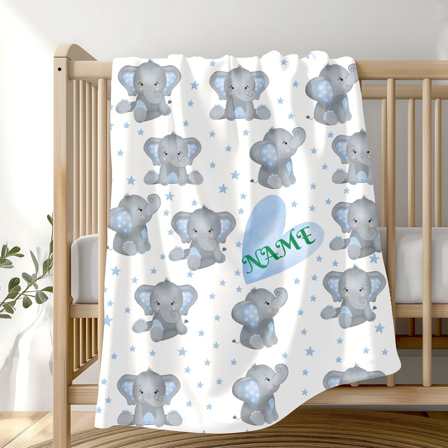 Personalized Elephant Velveteen Plush Blanket, Baby Blanket, Toddler Gift, Nursery Decor, Cute Childrens Blanket