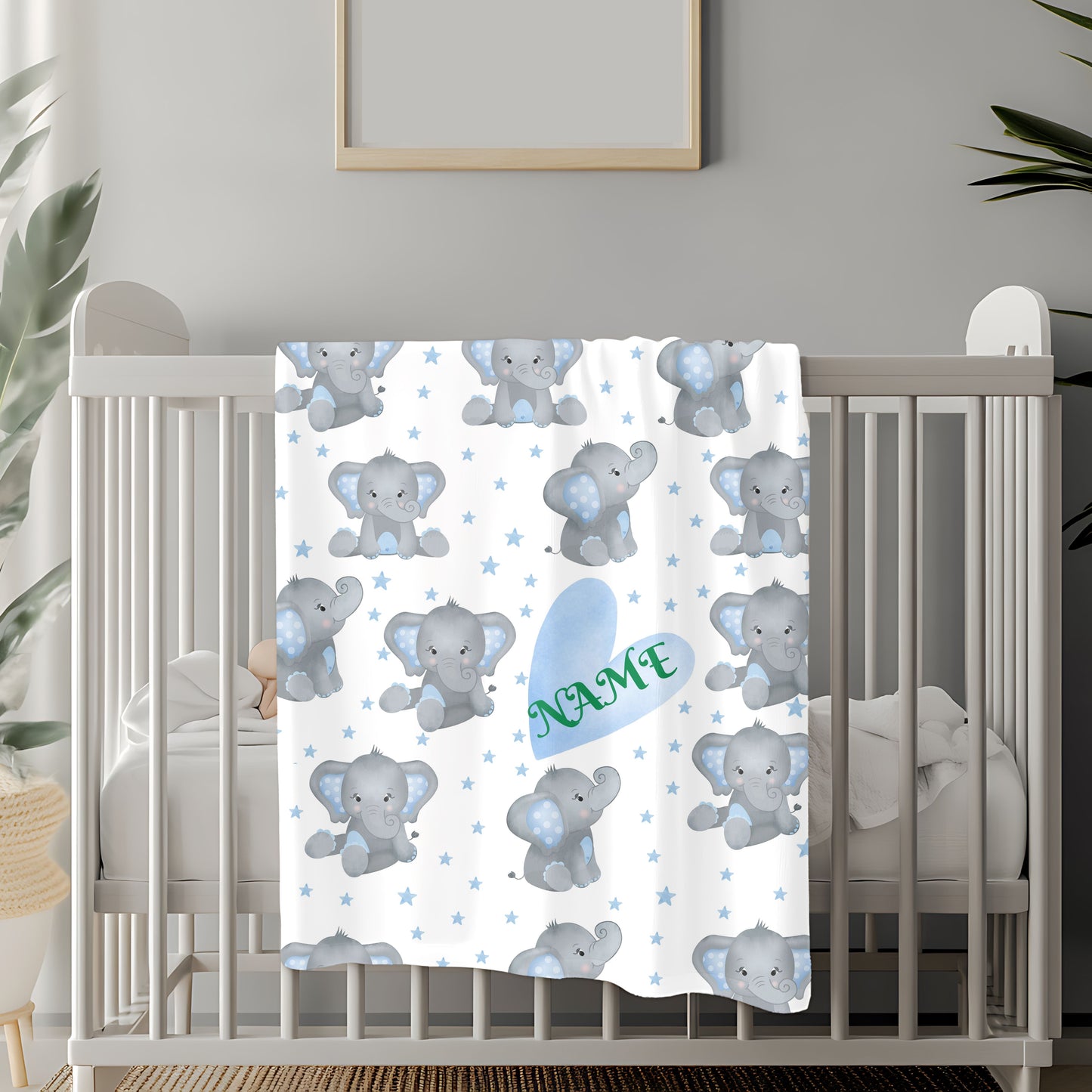 Personalized Elephant Velveteen Plush Blanket, Baby Blanket, Toddler Gift, Nursery Decor, Cute Childrens Blanket