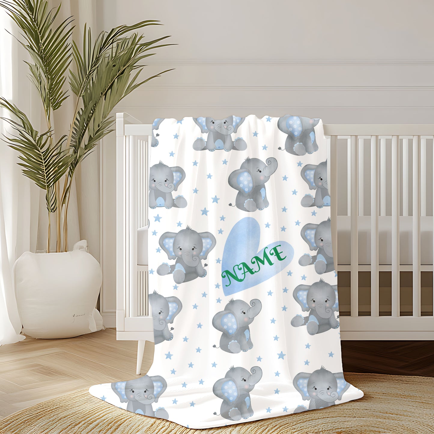 Personalized Elephant Velveteen Plush Blanket, Baby Blanket, Toddler Gift, Nursery Decor, Cute Childrens Blanket