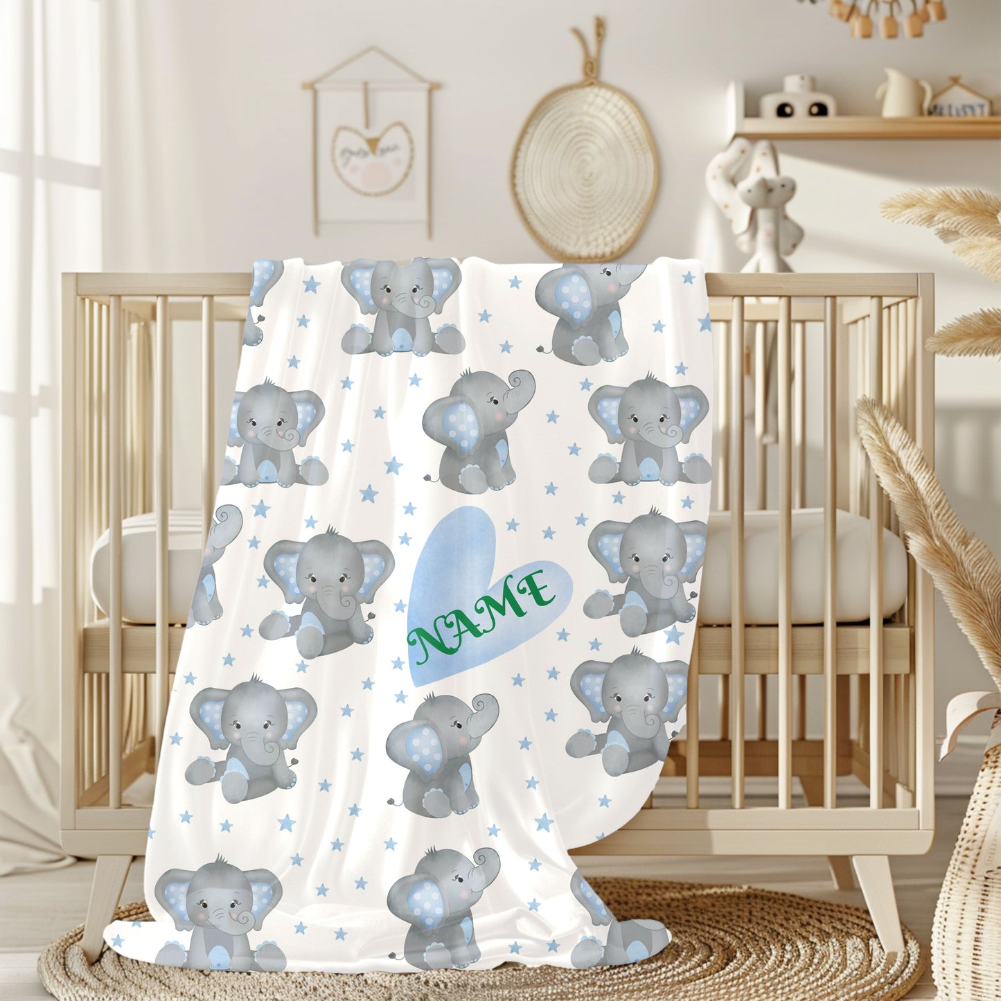 Personalized Elephant Velveteen Plush Blanket, Baby Blanket, Toddler Gift, Nursery Decor, Cute Childrens Blanket