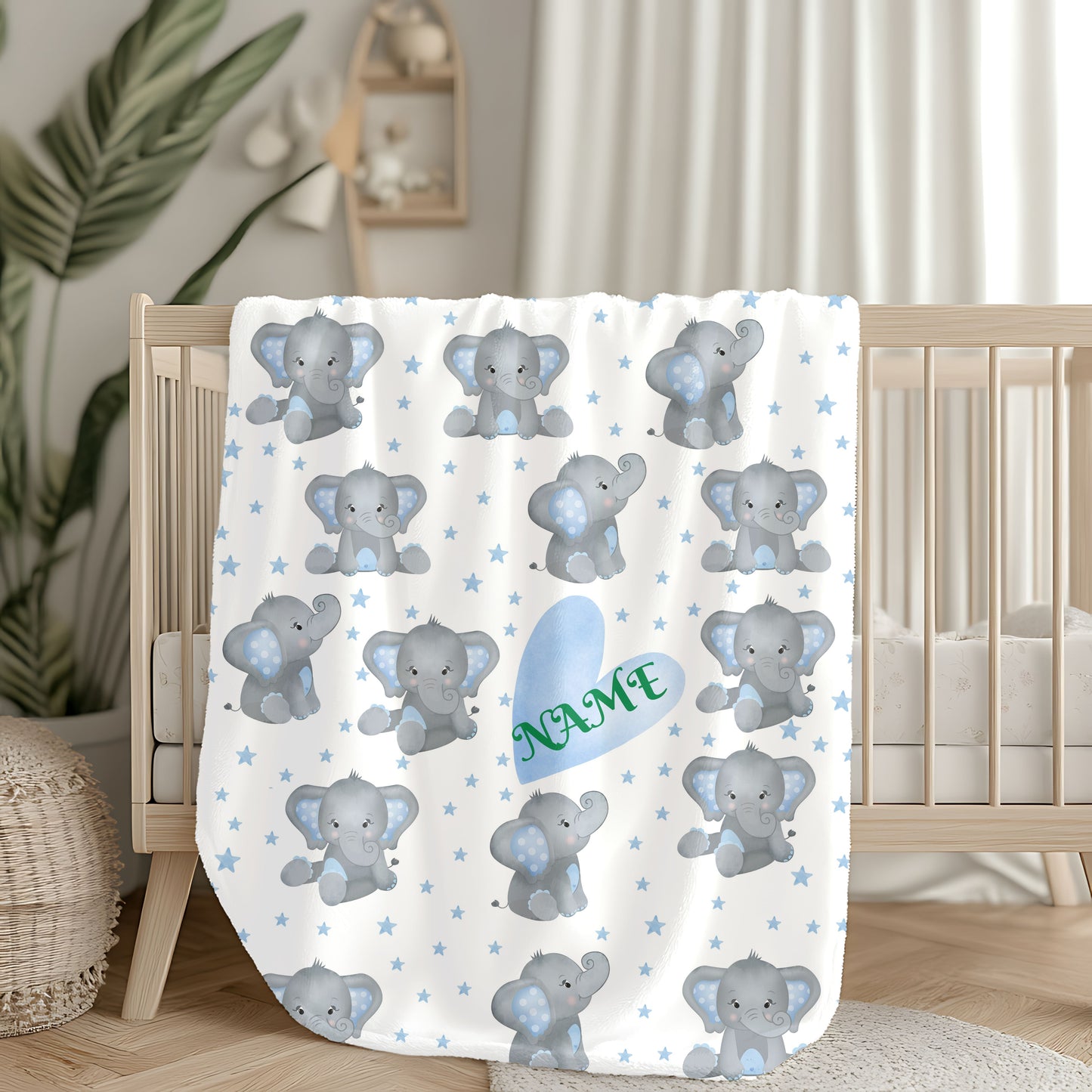 Personalized Elephant Velveteen Plush Blanket, Baby Blanket, Toddler Gift, Nursery Decor, Cute Childrens Blanket