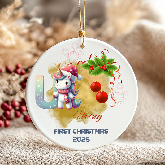 Whimsical Unicorn First Christmas Ornament, Custom Holiday Decor, Baby’s First Christmas, Unique Gift, Festive Home Decoration