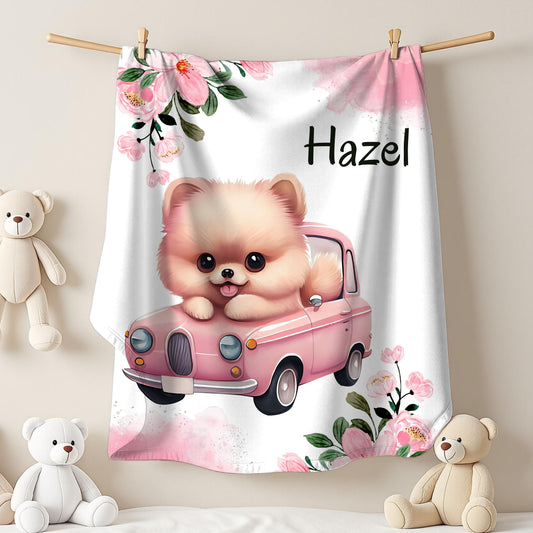 Personalized Plush Blanket with Cute Puppy Design, Soft Throw Blanket, Pet Lover Gift, Cozy Home Decor, Baby Shower Gift, Floral Accent