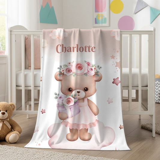 Cute Plush Blanket for Kids, Personalized Baby Blanket, Soft Cozy Throw, Nursery Decor, Vintage Teddy Bear Design