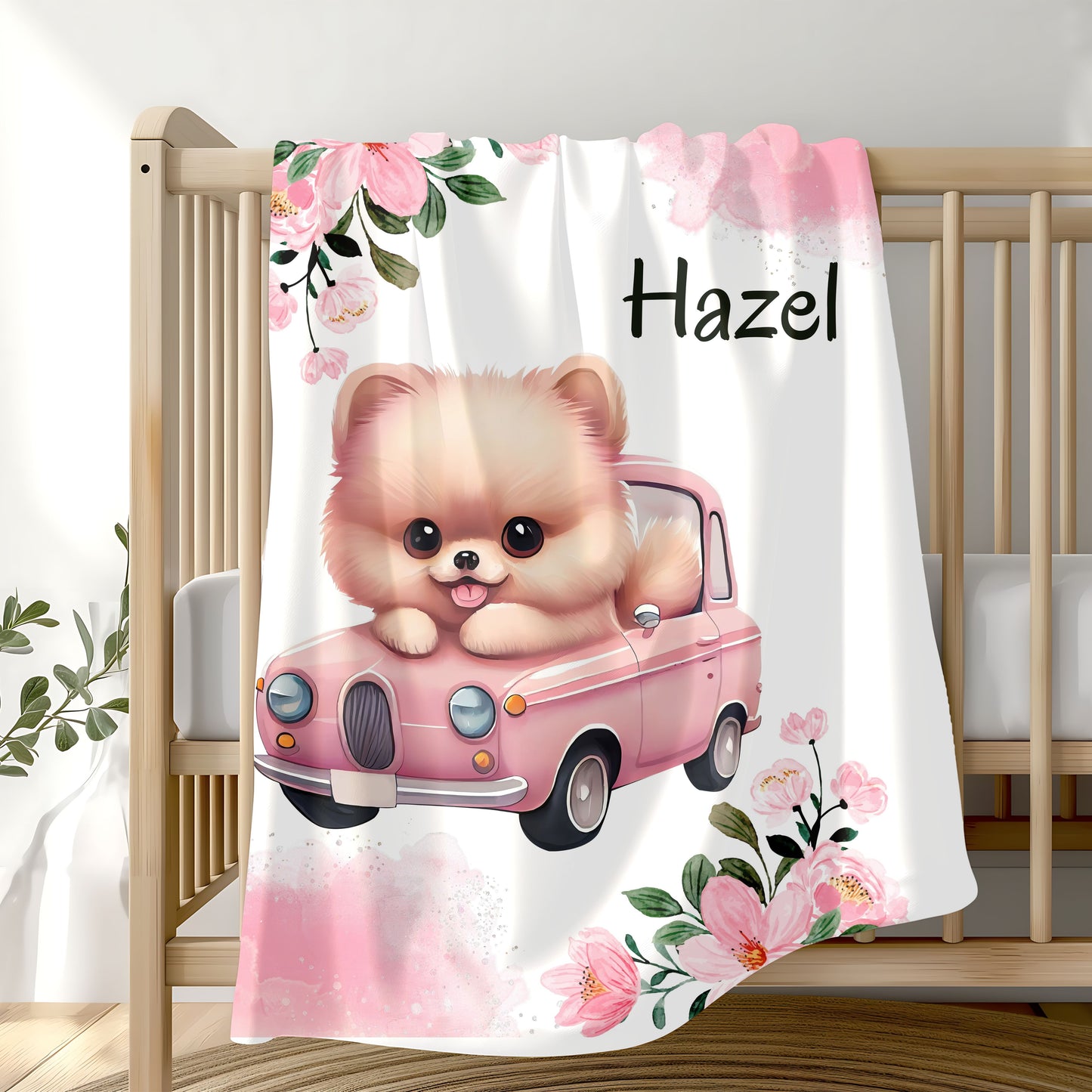 Personalized Plush Blanket with Cute Puppy Design, Soft Throw Blanket, Pet Lover Gift, Cozy Home Decor, Baby Shower Gift, Floral Accent