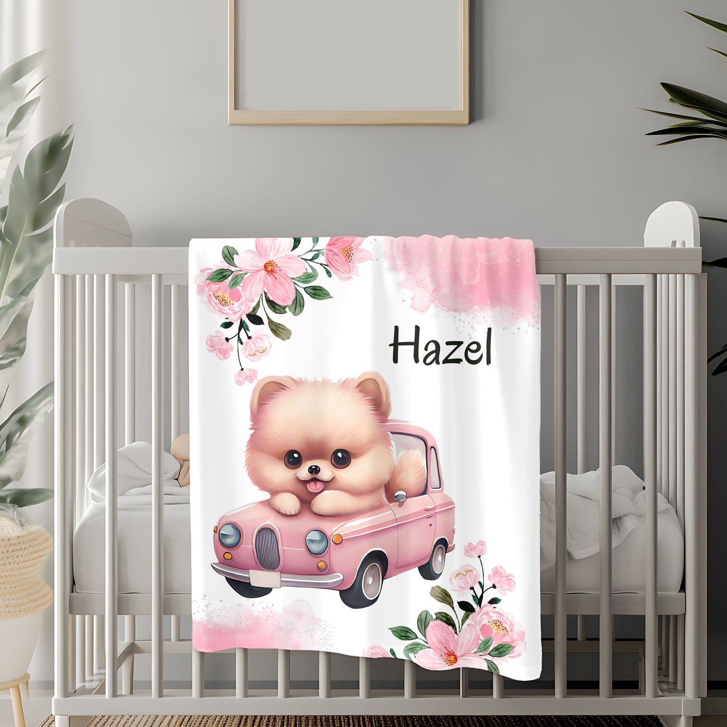 Personalized Plush Blanket with Cute Puppy Design, Soft Throw Blanket, Pet Lover Gift, Cozy Home Decor, Baby Shower Gift, Floral Accent